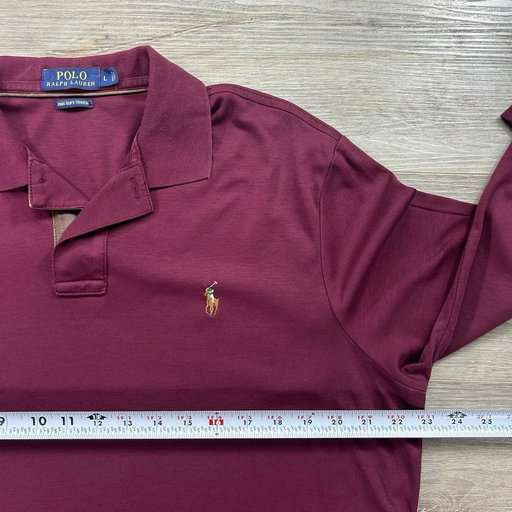 Polo Ralph Lauren Large Pima Soft Touch Polo Shirt Maroon Long Sleeve Collared